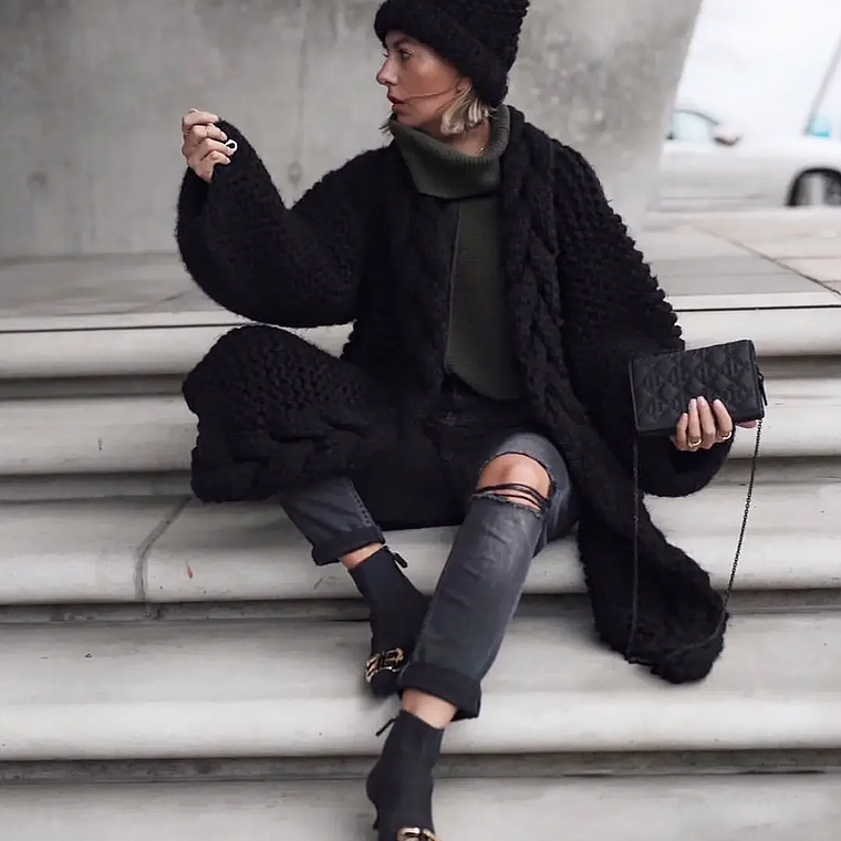 Suéter tejido a mano con borlas, abrigo de ganchillo, cárdigan grueso, manga larga de linterna, Tops cortos, Otoño e Invierno 7