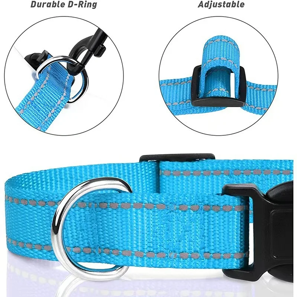 Correa Reflectante para Collar de Perro con Collar Ajustable de Nailon de Seguridad y Correa de Tracción para Mascotas, Apta para Mascotas Pequeñas y Medianas 15