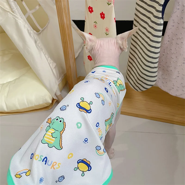 Moda Esfinge CAT cool Textile chaleco sin pelo ropa de gato Devin Rex cómodo abrigo de dibujos animados de verano y primavera ropa al aire libre artículos para mascotas 15