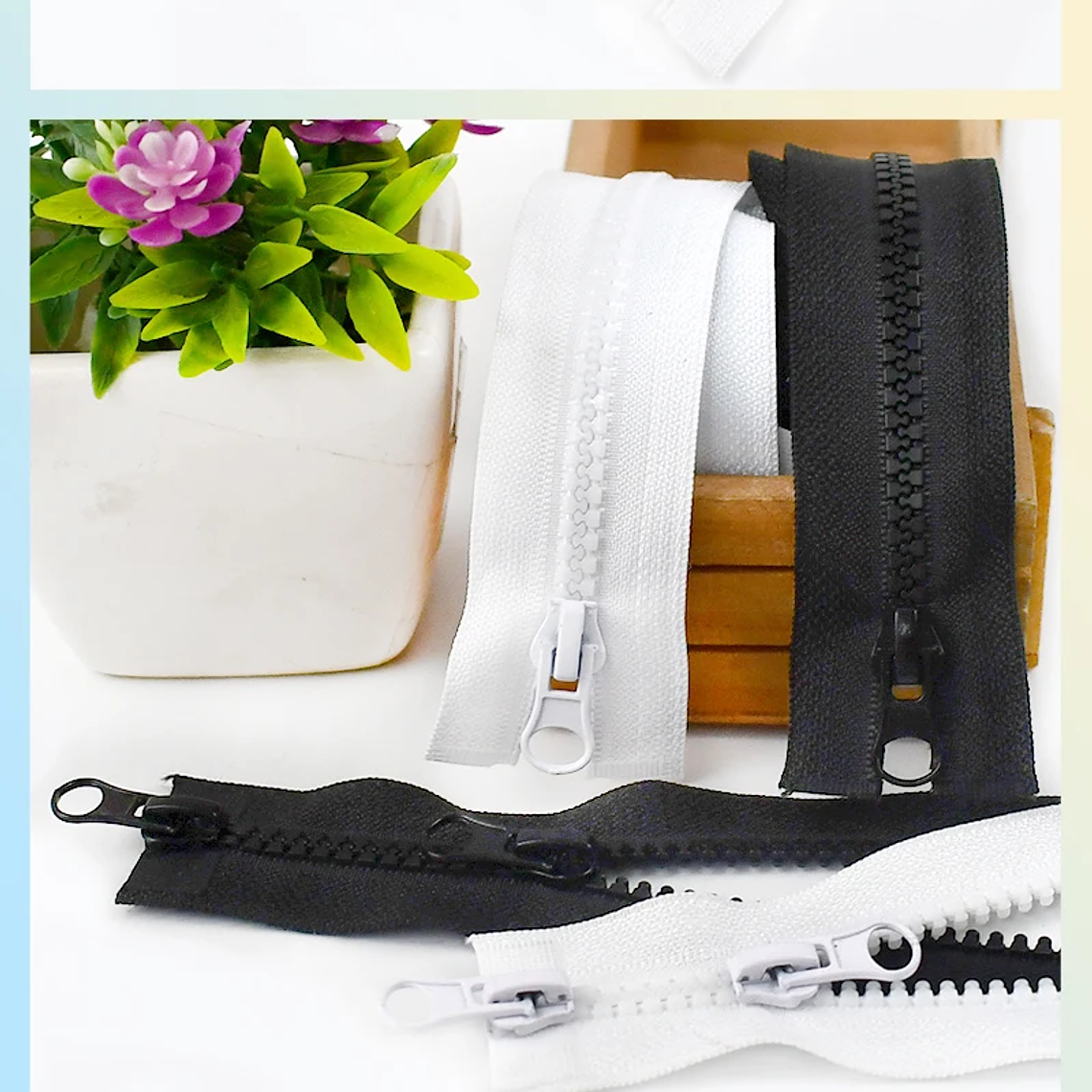 1 pieza Meetee 60-300cm 5 #   Cremalleras de resina, cremalleras de extremo abierto con doble deslizador blanco y negro para coser abrigo, tienda, cierre de cremallera, accesorios DIY 16