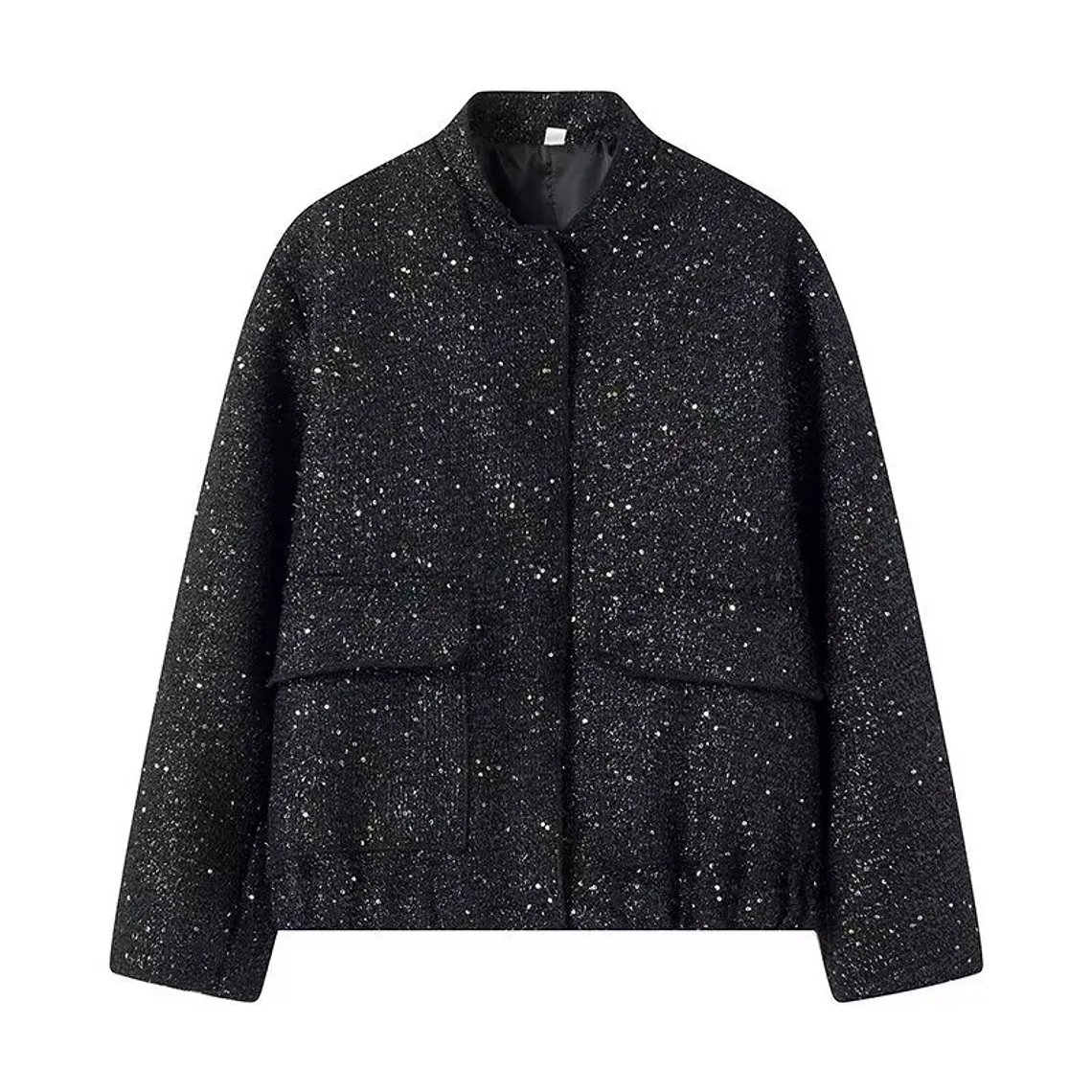 Chaqueta Bomber con lentejuelas para mujer, abrigos dorados de manga larga con cuello levantado, ropa de abrigo Vintage holgada, moda de otoño e invierno, 2023 8