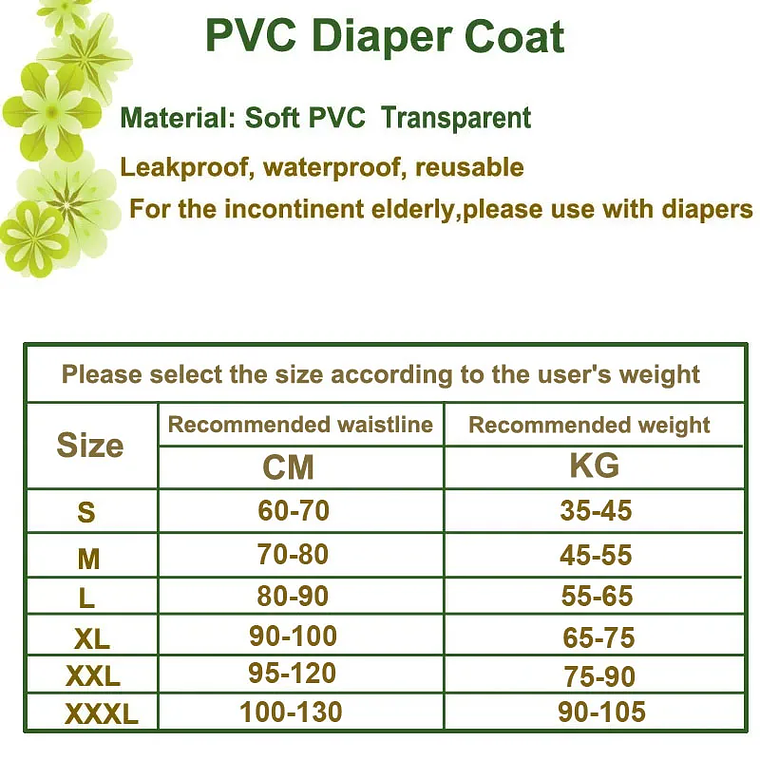 Pañal reutilizable para adultos, abrigo de plástico suave, impermeable, PVC, pantalones de incontinencia, transparente 9