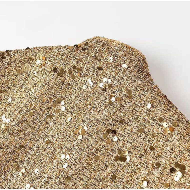 Chaqueta Bomber con lentejuelas para mujer, abrigos dorados de manga larga con cuello levantado, ropa de abrigo Vintage holgada, moda de otoño e invierno, 2023 15