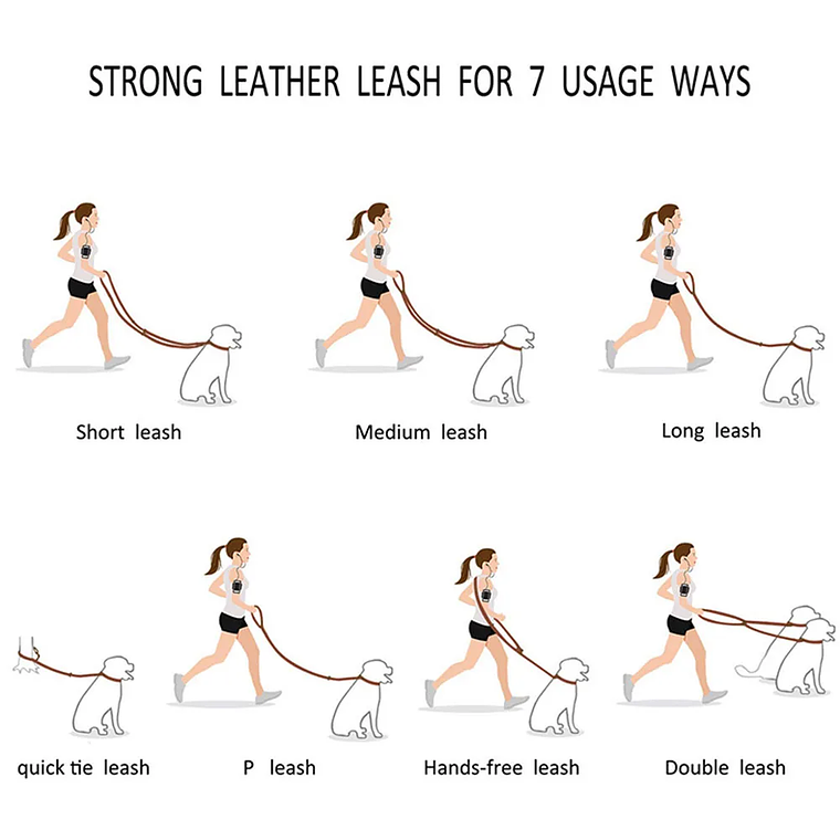 Correa de cuero Real para perro, Correa multifuncional para perro, Cable de amarre, manos libres para mascotas, caminar, correr, doble correa 12