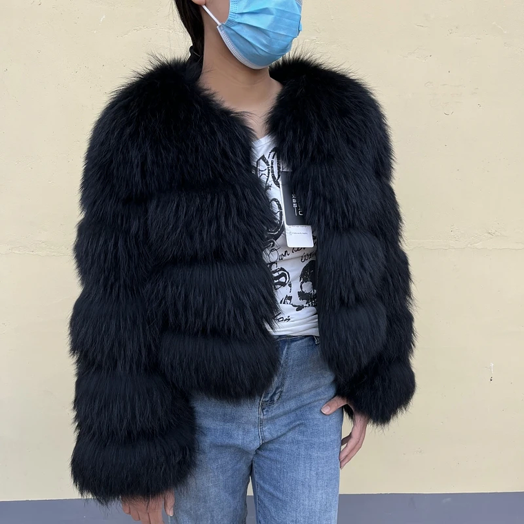 BBEIZIRU Abrigo de piel de mapache auténtica para mujer, chaqueta cálida gruesa de lujo Natural de manga larga para invierno, para clima frío a la moda 16