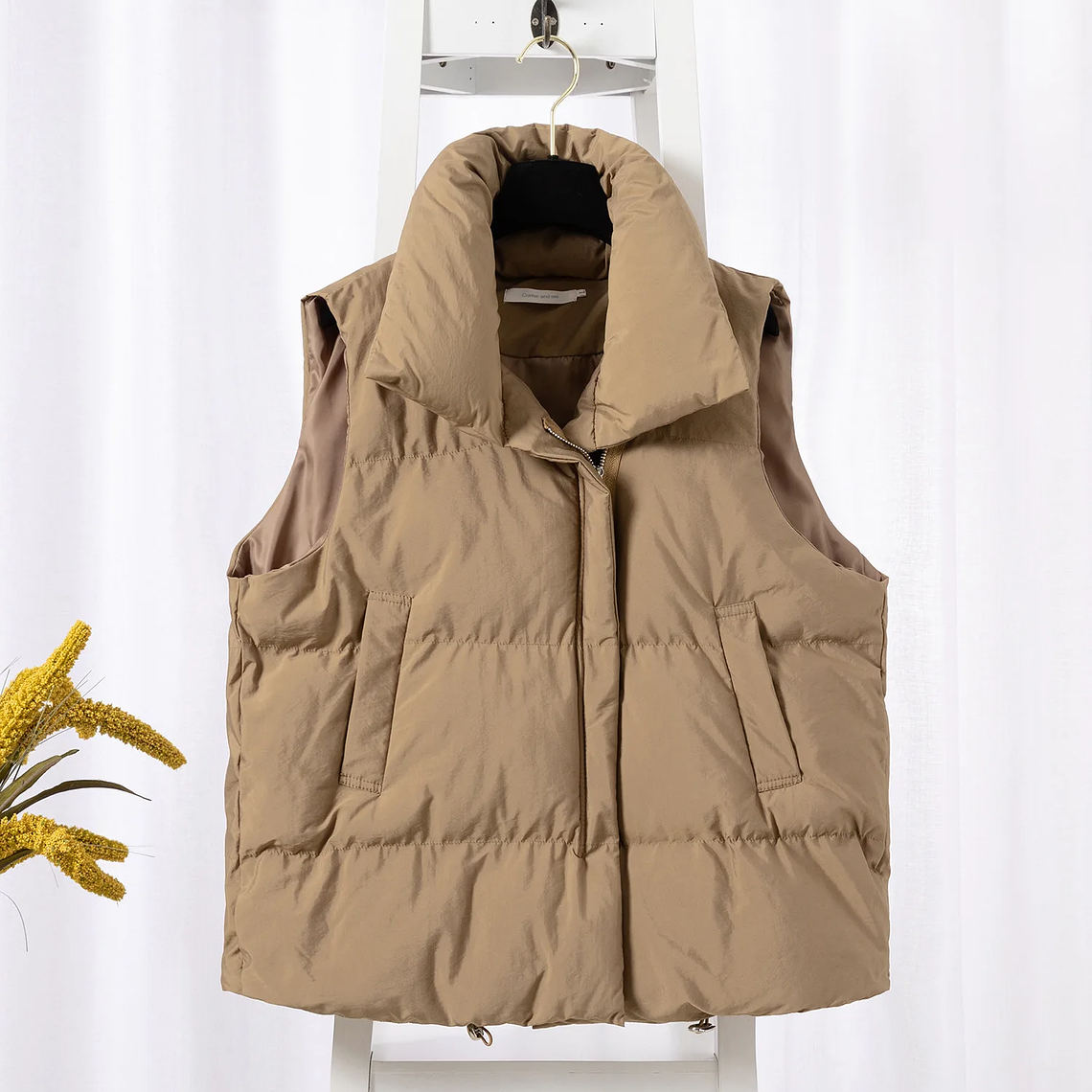 Moda mujer otoño nuevo 2024 abrigos elegantes con cuello levantado prendas de vestir exteriores cálidas cinturón Casual sin mangas invierno chalecos para mujer chaquetas 19