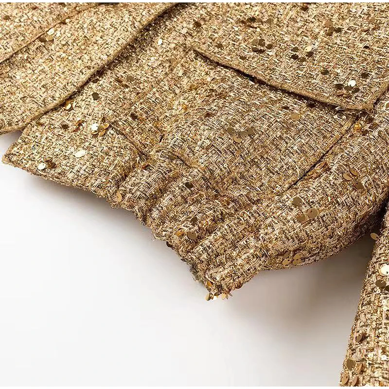 Chaqueta Bomber con lentejuelas para mujer, abrigos dorados de manga larga con cuello levantado, ropa de abrigo Vintage holgada, moda de otoño e invierno, 2023 18