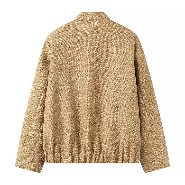 Chaqueta Bomber con lentejuelas para mujer, abrigos dorados de manga larga con cuello levantado, ropa de abrigo Vintage holgada, moda de otoño e invierno, 2023 23