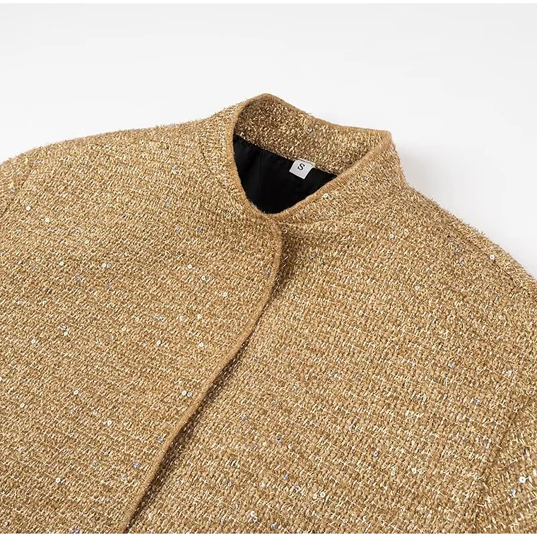 Chaqueta Bomber con lentejuelas para mujer, abrigos dorados de manga larga con cuello levantado, ropa de abrigo Vintage holgada, moda de otoño e invierno, 2023 24