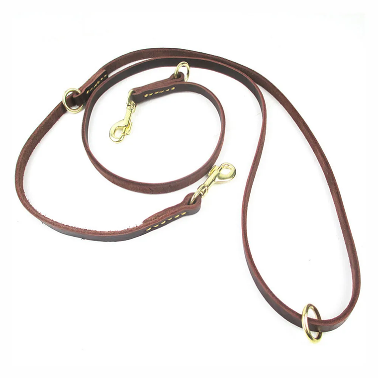 Correa de cuero Real para perro, Correa multifuncional para perro, Cable de amarre, manos libres para mascotas, caminar, correr, doble correa 18