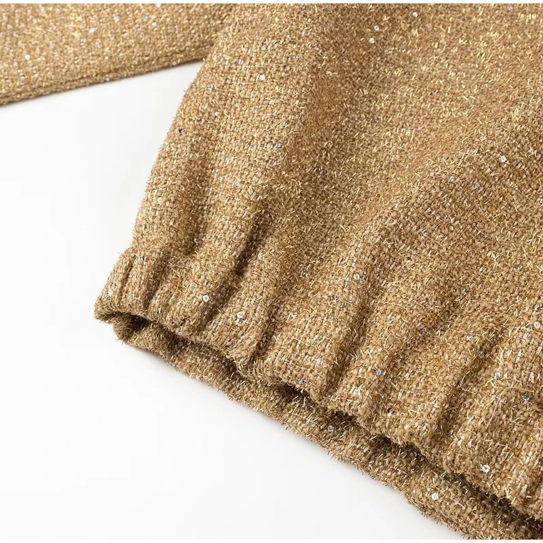 Chaqueta Bomber con lentejuelas para mujer, abrigos dorados de manga larga con cuello levantado, ropa de abrigo Vintage holgada, moda de otoño e invierno, 2023 27