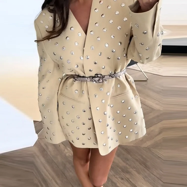 Chaqueta de ante verde y marrón con cremallera para mujer, abrigo Vintage de manga larga con cuello vuelto para ir al trabajo, prendas de vestir exteriores de calle para primavera 2025, Tops para muj 1