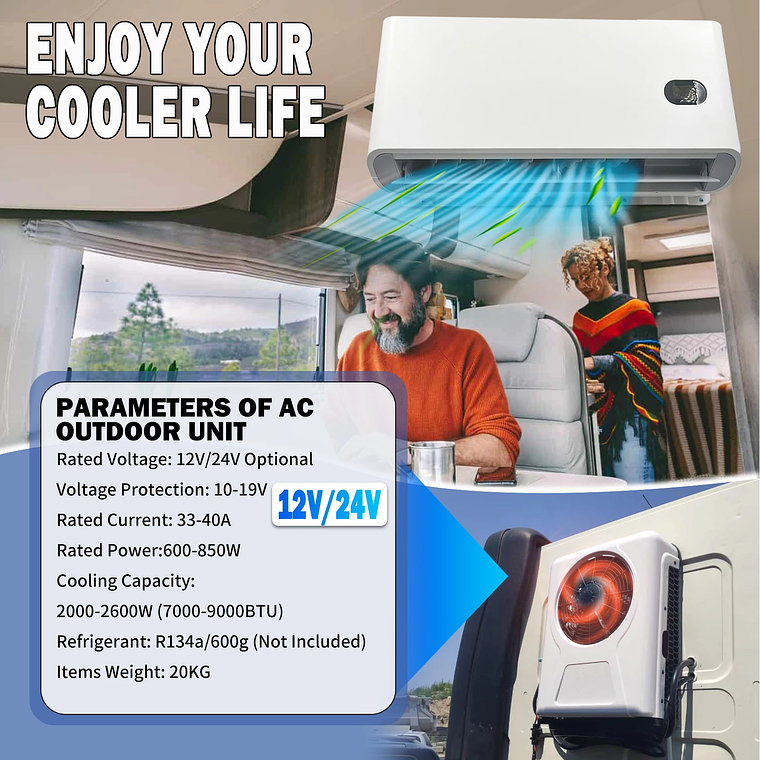 Treeligo 10500BTU aire acondicionado de refrigeración de estacionamiento eléctrico para coche 12V/24V unidad de aire acondicionado de aire dividido para camión caravana Camper Van RV 2