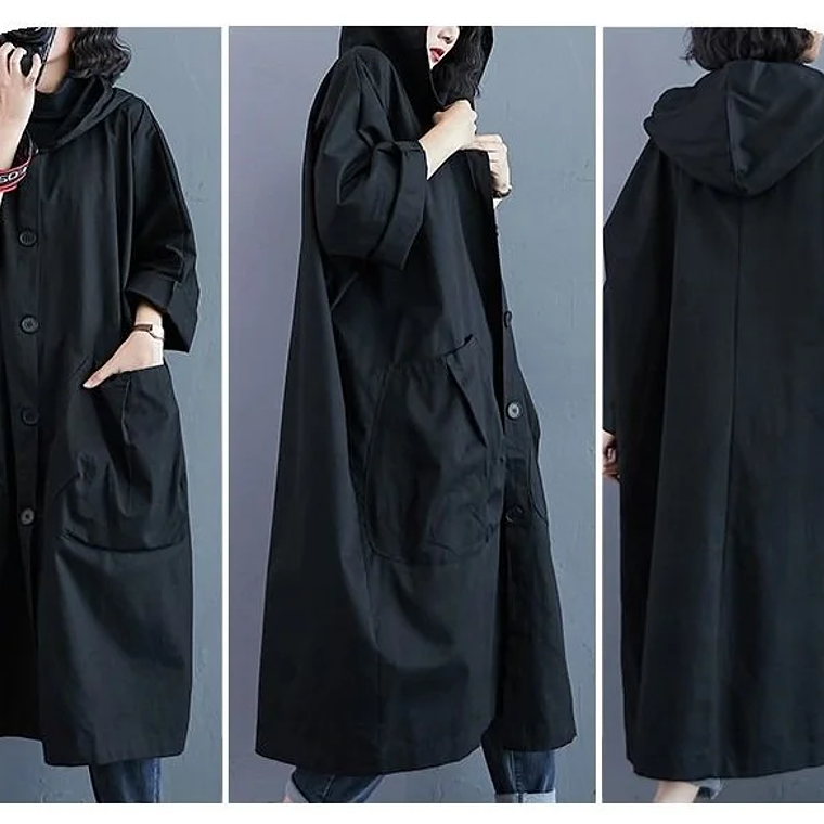 Gabardina de gran tamaño para primavera y otoño para mujer, cortavientos holgado y versátil con capucha, abrigo largo para mujer, chaqueta con bolsillo B 14