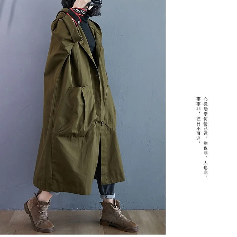 Gabardina de gran tamaño para primavera y otoño para mujer, cortavientos holgado y versátil con capucha, abrigo largo para mujer, chaqueta con bolsillo B 24