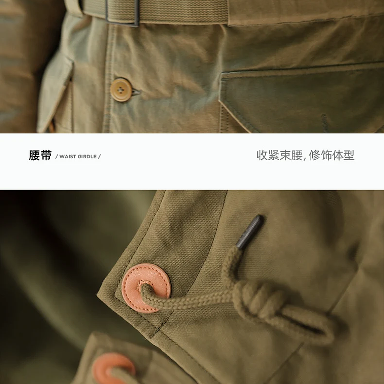 Maden Abrigo masculino pesado M47 Largo medio abrigo con capucha gruesa Puños ajustables Muchos bolsillos Abrigo acolchado con forro polar para el invierno 19