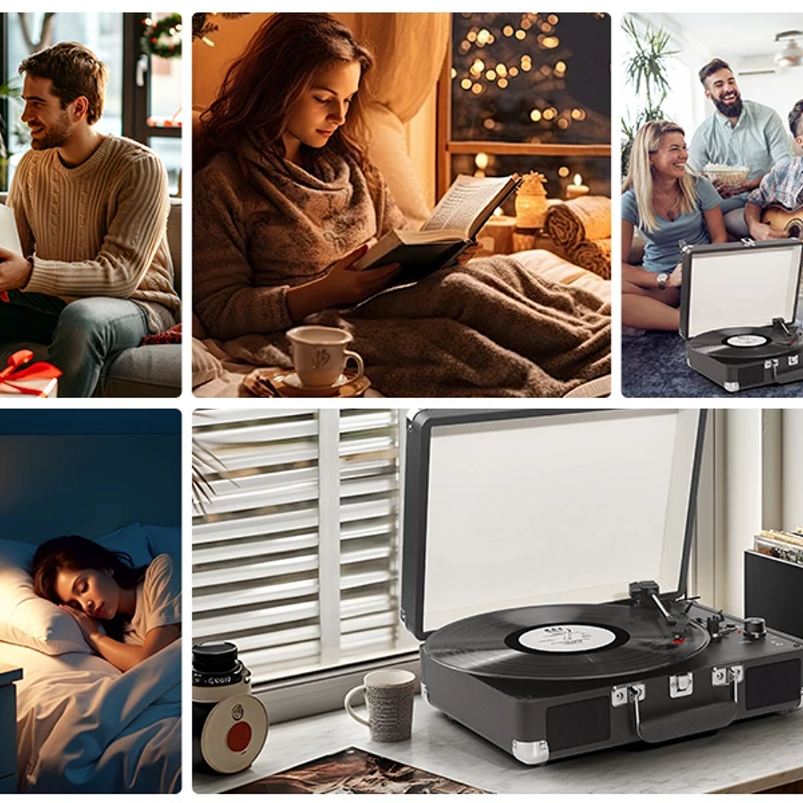 Reproductor LP de maleta portátil, transmisión por correa de 3 velocidades, reproductor de discos de vinilo Bluetooth con altavoces y grabación, conector RCA/AUX/HP 19