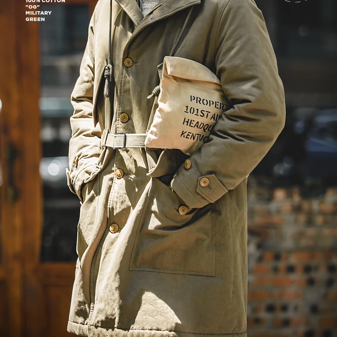 Maden Abrigo masculino pesado M47 Largo medio abrigo con capucha gruesa Puños ajustables Muchos bolsillos Abrigo acolchado con forro polar para el invierno 22