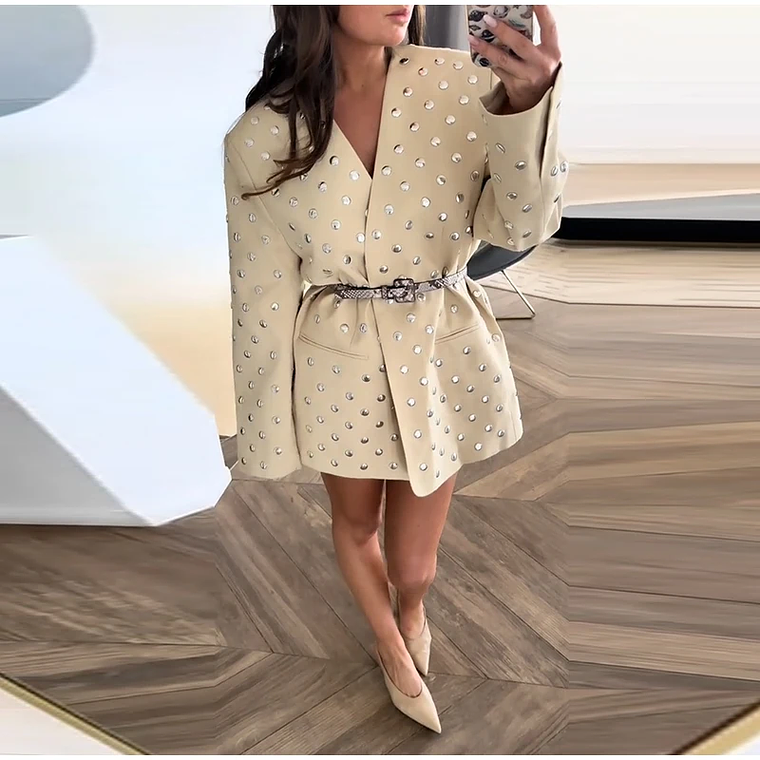 Chaqueta de ante verde y marrón con cremallera para mujer, abrigo Vintage de manga larga con cuello vuelto para ir al trabajo, prendas de vestir exteriores de calle para primavera 2025, Tops para muj 27