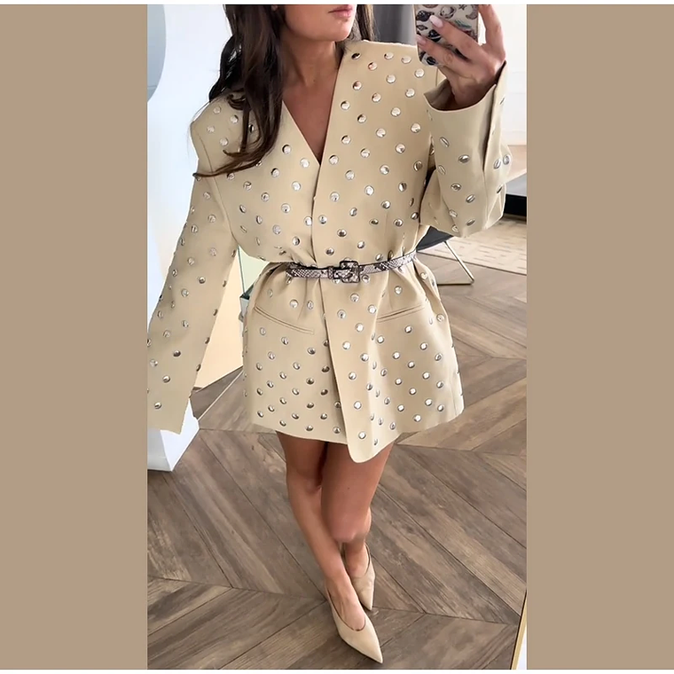 Chaqueta de ante verde y marrón con cremallera para mujer, abrigo Vintage de manga larga con cuello vuelto para ir al trabajo, prendas de vestir exteriores de calle para primavera 2025, Tops para muj 28