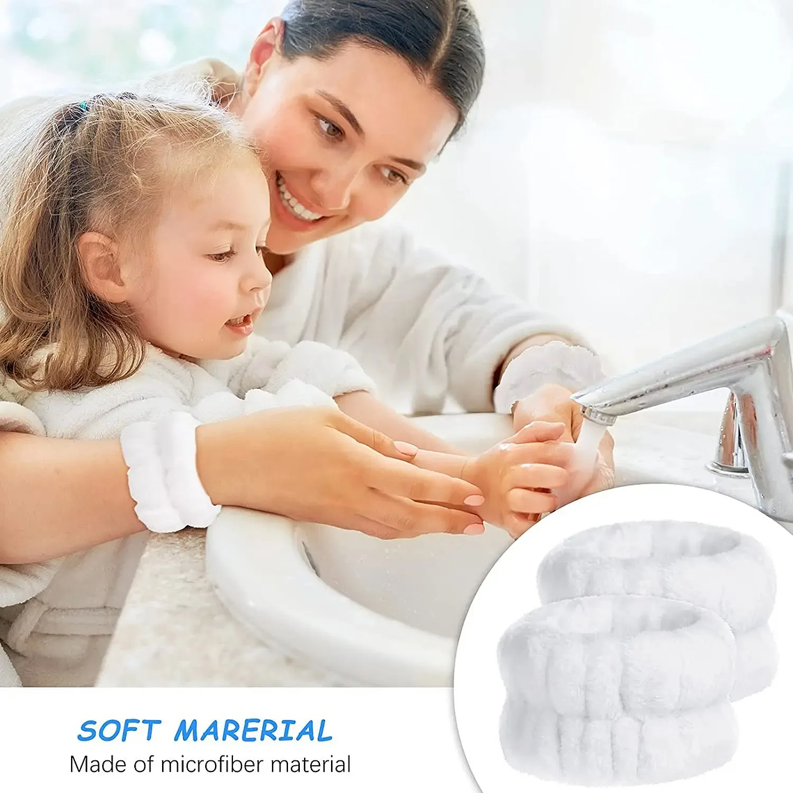 Diadema con lazo, conjunto de muñequera, toalla elástica suave para lavado de cara, ducha, maquillaje, Yoga, deportes, diadema para el cuidado de la piel para mujeres y niñas 2