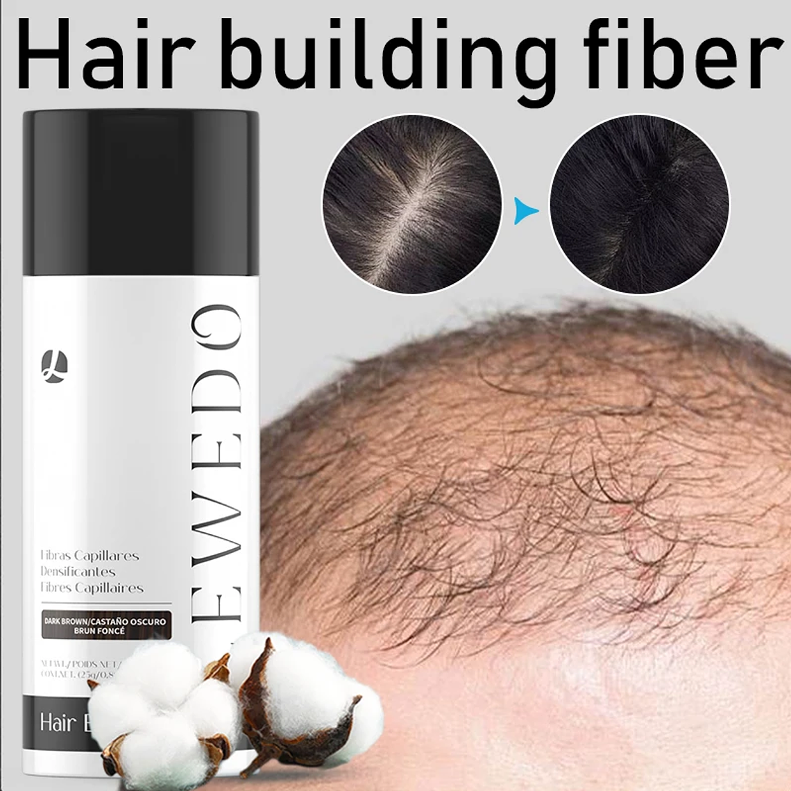 LEWEDO-polvo de fibra para el cabello, 25g, queratina, fibra para construcción del cabello, polvo para el crecimiento del cabello, polvo para peinar el cabello, producto para el crecimiento del cabel 2