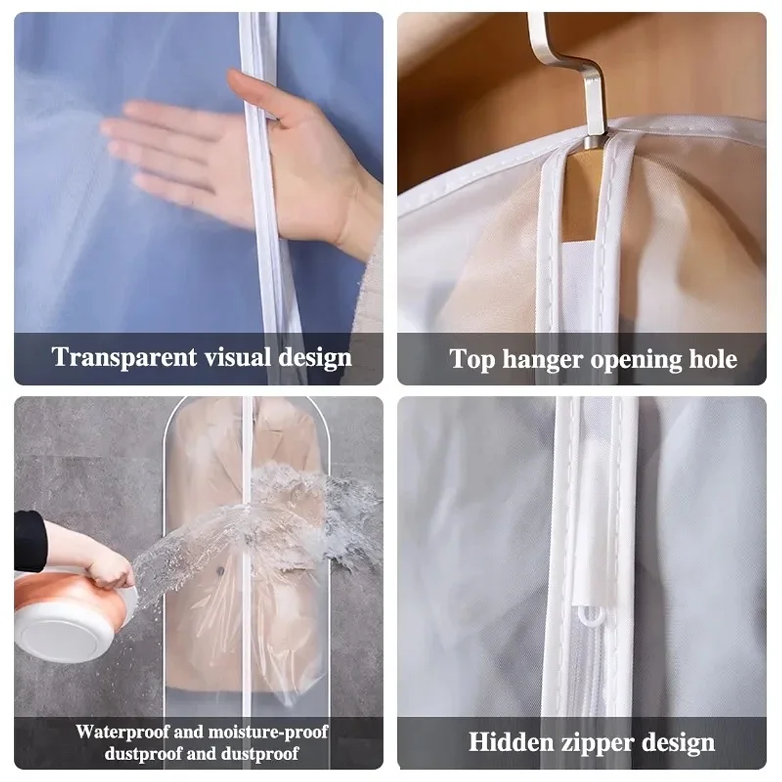 Funda antipolvo para colgar ropa, funda para vestido de novia, bolsa de almacenamiento para abrigo de traje, organizador de bolsas de ropa, organizador de ropa colgante para armario 3