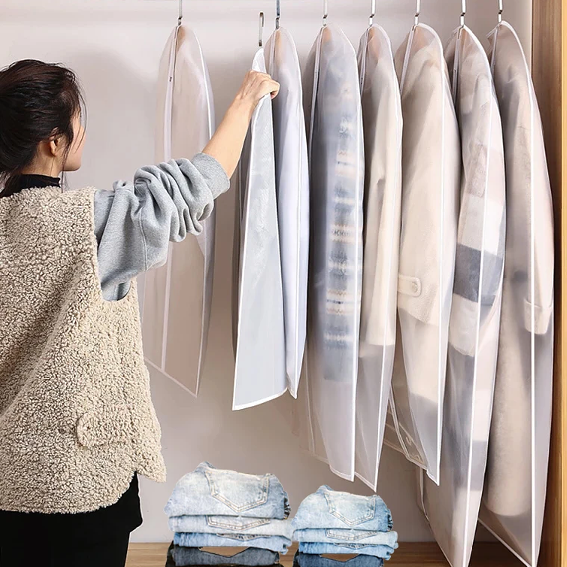 Funda antipolvo para colgar ropa, funda para vestido de novia, bolsa de almacenamiento para abrigo de traje, organizador de bolsas de ropa, organizador de ropa colgante para armario 5