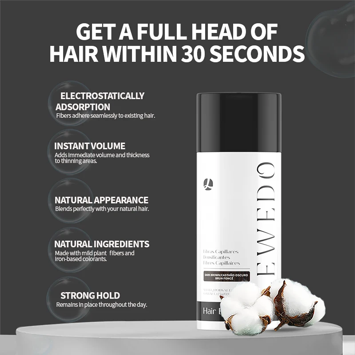 LEWEDO-polvo de fibra para el cabello, 25g, queratina, fibra para construcción del cabello, polvo para el crecimiento del cabello, polvo para peinar el cabello, producto para el crecimiento del cabel 3