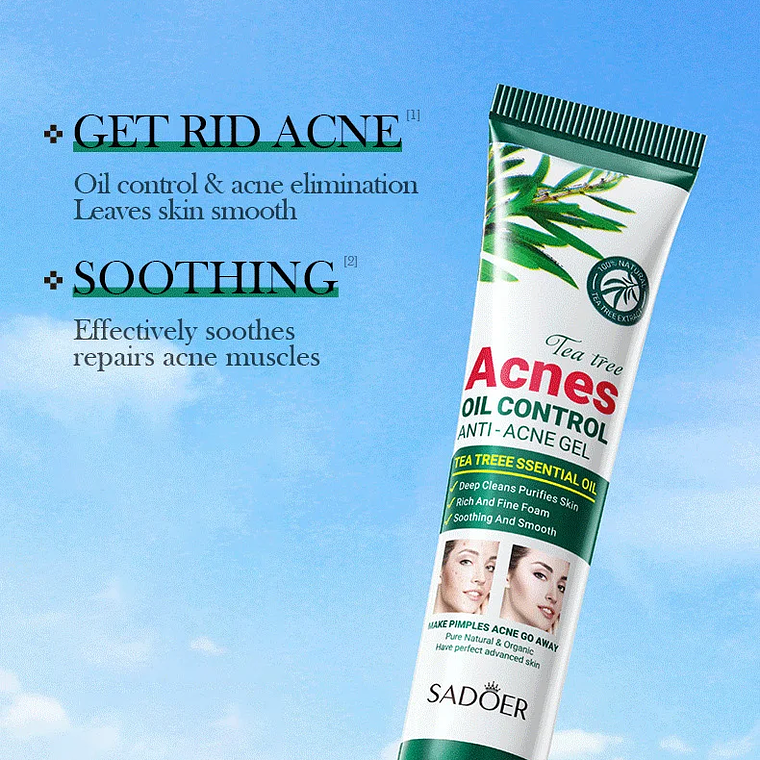 SADOER árbol de té crema eliminadora de acné cuidado de la piel Facial Control de aceite cremas de Gel Facial hidratante crema Facial cuidado de la piel 9
