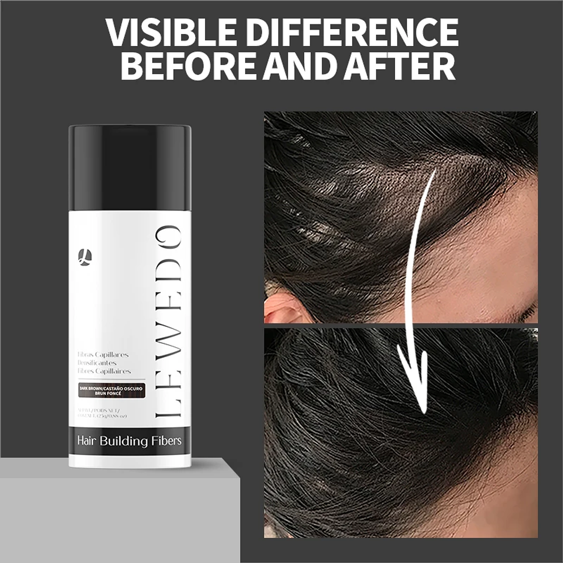 LEWEDO-polvo de fibra para el cabello, 25g, queratina, fibra para construcción del cabello, polvo para el crecimiento del cabello, polvo para peinar el cabello, producto para el crecimiento del cabel 6