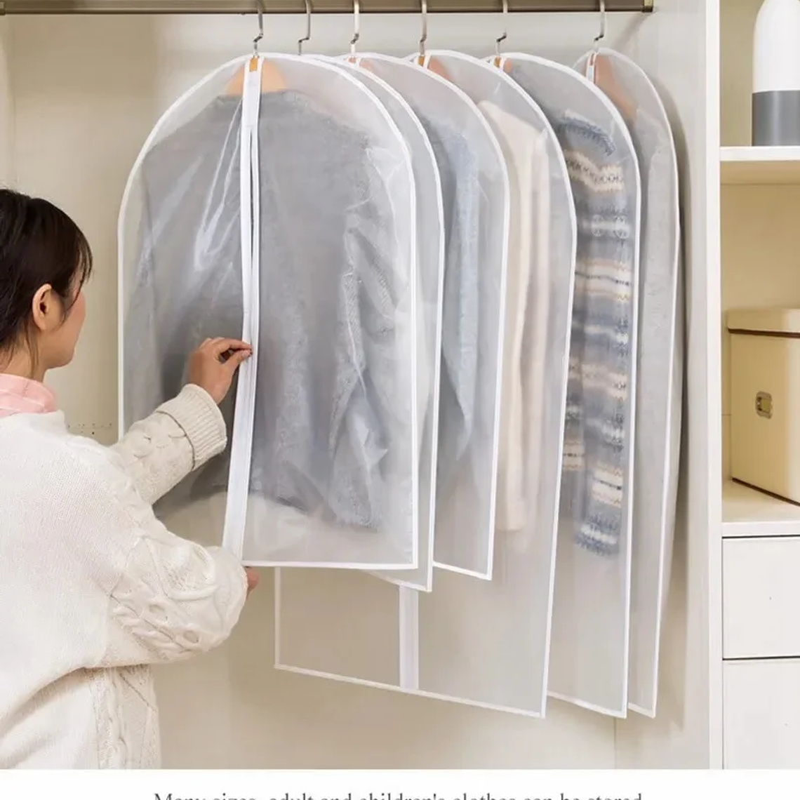 Funda antipolvo para colgar ropa, funda para vestido de novia, bolsa de almacenamiento para abrigo de traje, organizador de bolsas de ropa, organizador de ropa colgante para armario 14