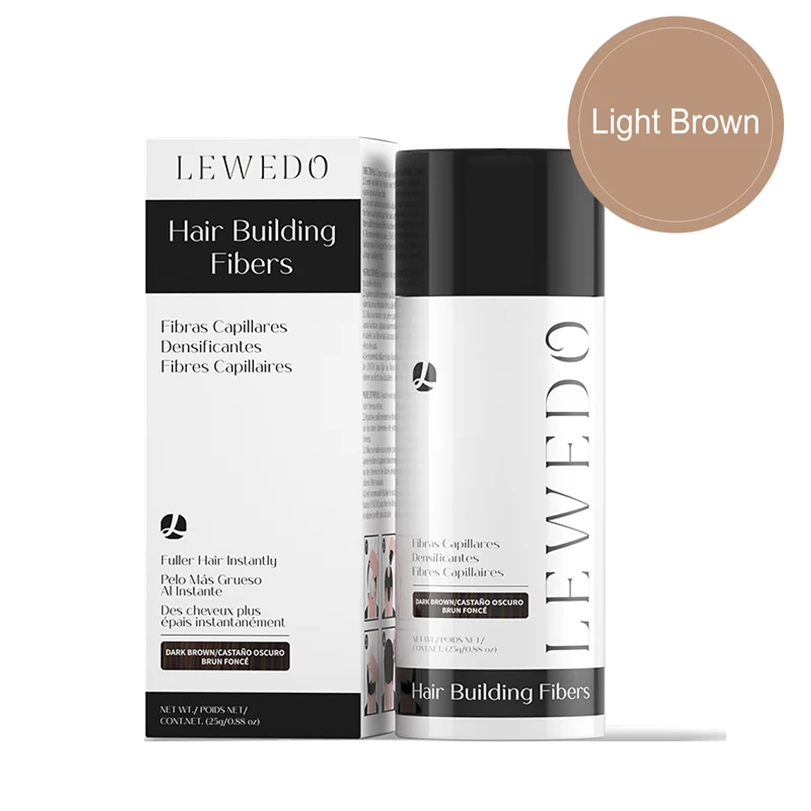 LEWEDO-polvo de fibra para el cabello, 25g, queratina, fibra para construcción del cabello, polvo para el crecimiento del cabello, polvo para peinar el cabello, producto para el crecimiento del cabel 10