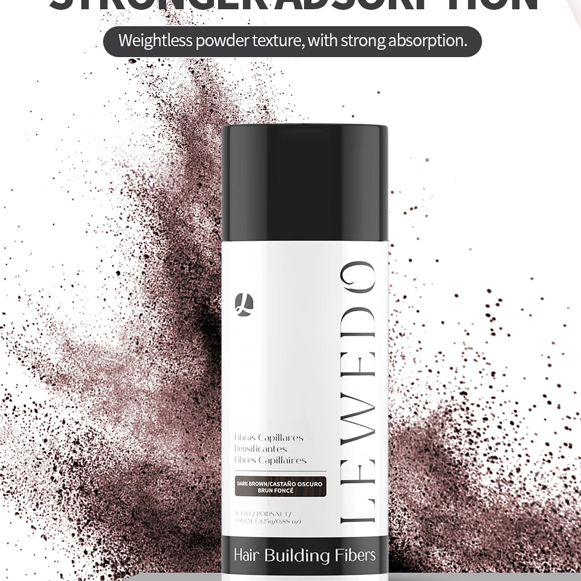 LEWEDO-polvo de fibra para el cabello, 25g, queratina, fibra para construcción del cabello, polvo para el crecimiento del cabello, polvo para peinar el cabello, producto para el crecimiento del cabel 13