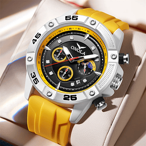 ONOLA 6850 New Top Brand Luxury Fashion Men's Quartz Watch Glass Pointer Hands Alloy Case Rubber Strap 3BAR Water Resistant