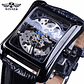 Winner Retro Mechanical Watches With Leather Band Hollow Out Luxury Watch for Men Waterproof Rectangle Automatic Movement Clock - thumbnail 2
