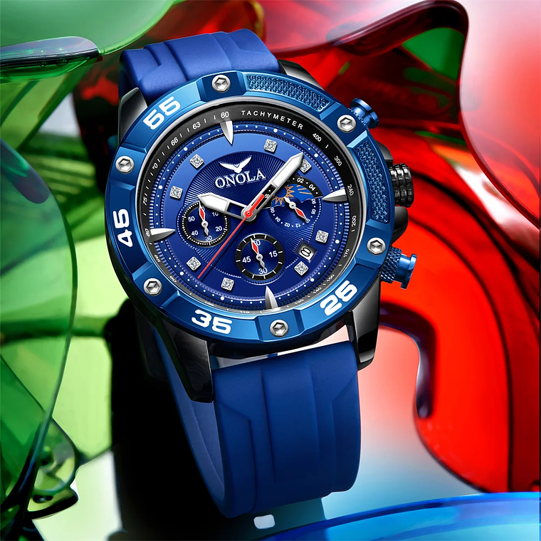 ONOLA 6850 New Top Brand Luxury Fashion Men's Quartz Watch Glass Pointer Hands Alloy Case Rubber Strap 3BAR Water Resistant 3