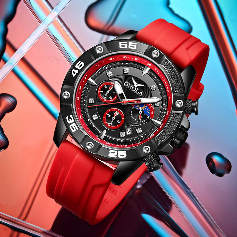 ONOLA 6850 New Top Brand Luxury Fashion Men's Quartz Watch Glass Pointer Hands Alloy Case Rubber Strap 3BAR Water Resistant 4