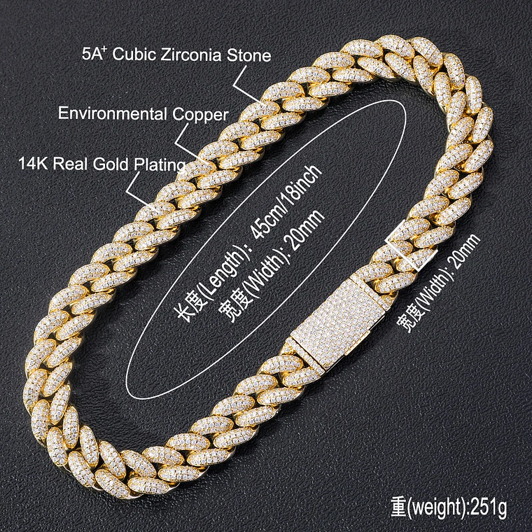 Hiphop 20mm Gold Plated Diamond Cuban Link Necklace Iced Out CZ Miami Cuban Chains for Men Women Hip Hop Jewelry 6