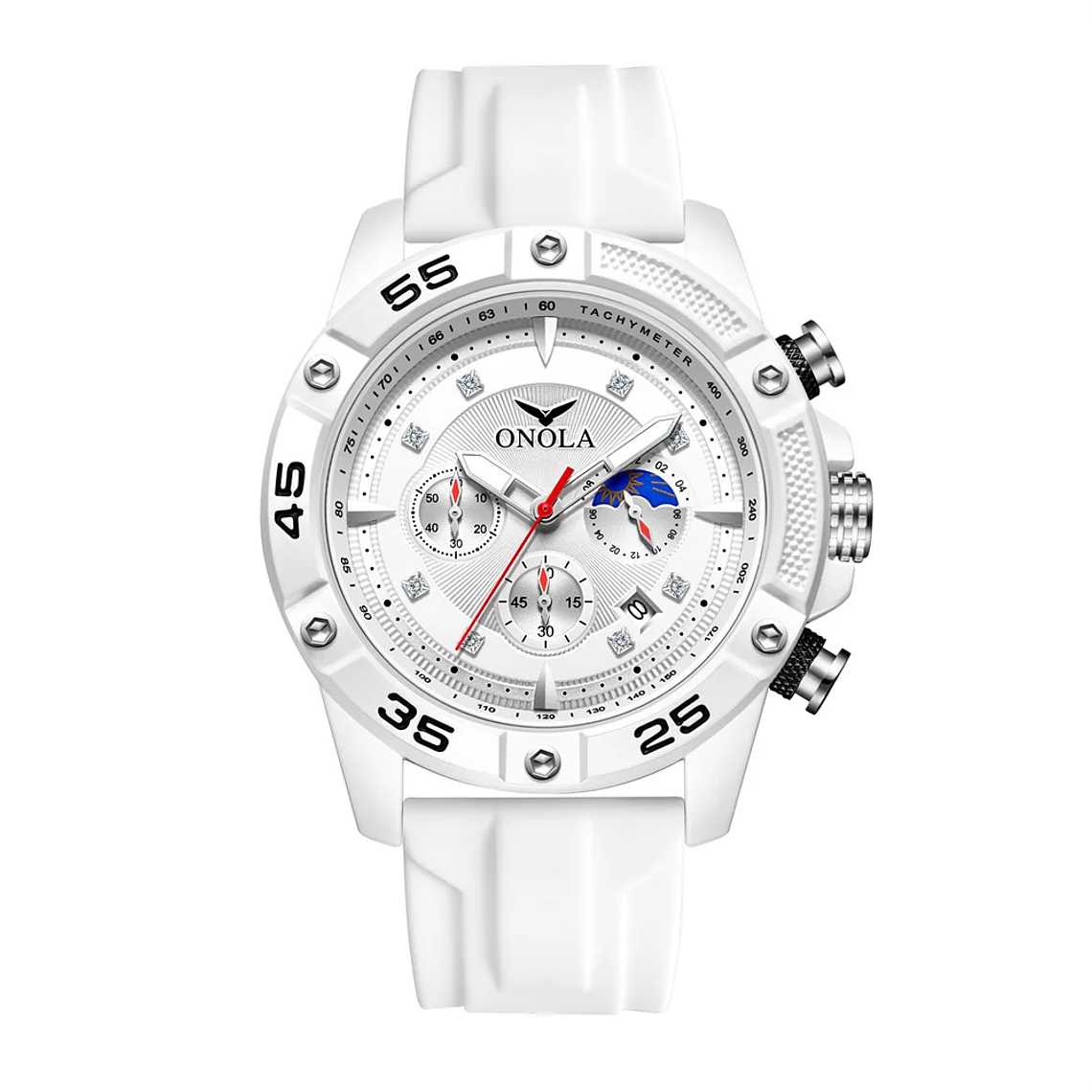 ONOLA 6850 New Top Brand Luxury Fashion Men's Quartz Watch Glass Pointer Hands Alloy Case Rubber Strap 3BAR Water Resistant 7