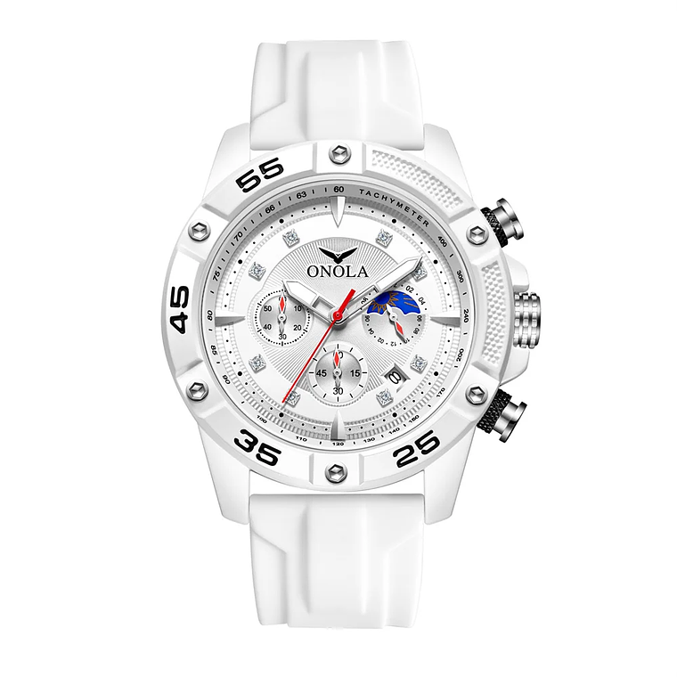 ONOLA 6850 New Top Brand Luxury Fashion Men's Quartz Watch Glass Pointer Hands Alloy Case Rubber Strap 3BAR Water Resistant 7