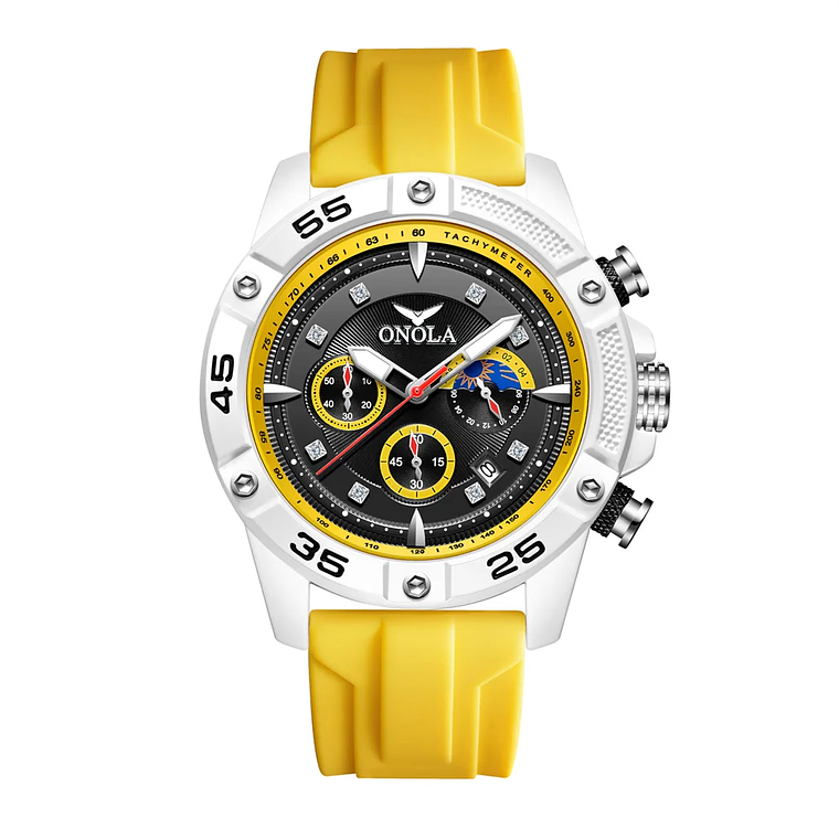 ONOLA 6850 New Top Brand Luxury Fashion Men's Quartz Watch Glass Pointer Hands Alloy Case Rubber Strap 3BAR Water Resistant 11