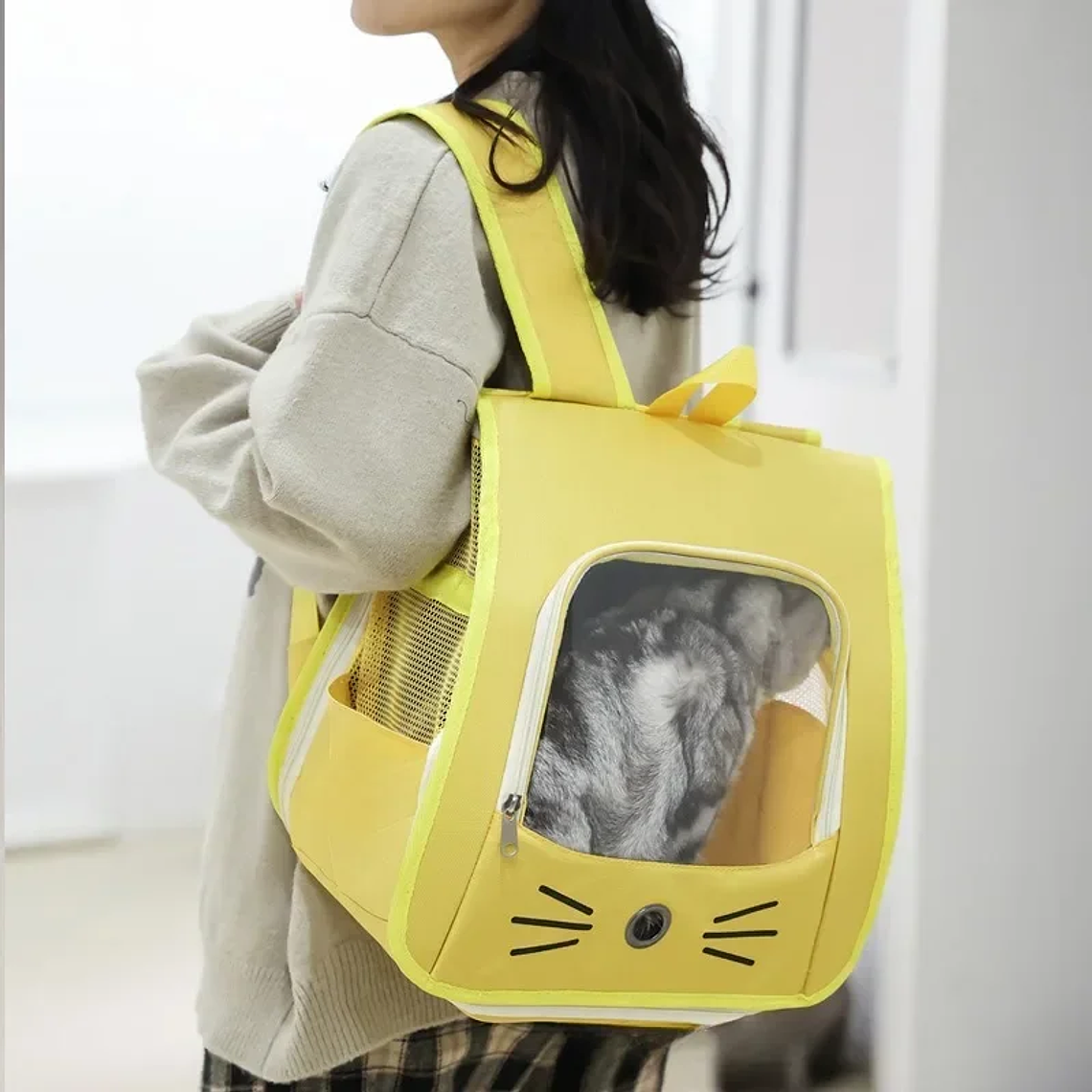 Bolsa de transporte para gatos, mochila para gatos, bolsa de hombro portátil transpirable para exteriores, portador de transporte para perros pequeños 1