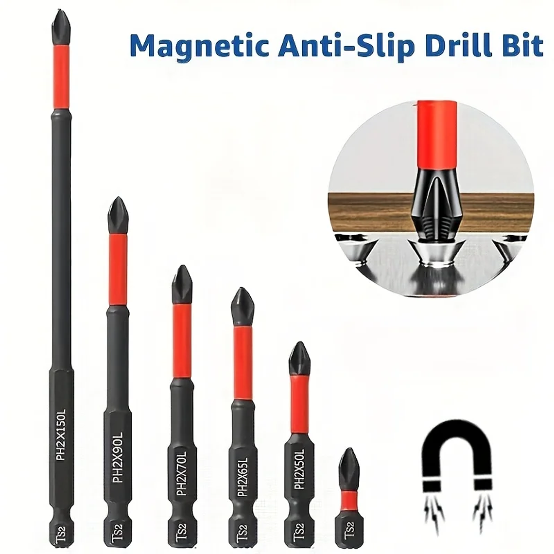 Juego de brocas magnéticas antideslizantes de 3/6/12 piezas, acero S2, brocas cruzadas y de impacto, adecuadas para conductores eléctricos y manuales 10