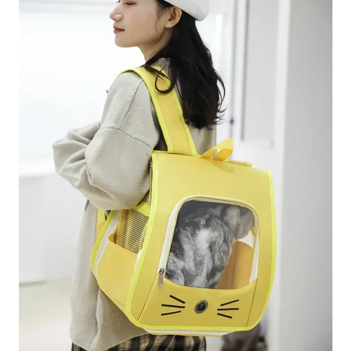 Bolsa de transporte para gatos, mochila para gatos, bolsa de hombro portátil transpirable para exteriores, portador de transporte para perros pequeños 13