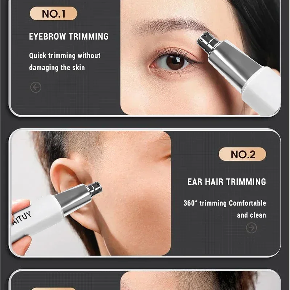 Cortadora de pelo eléctrica portátil 2 en 1 para hombres, cortadora de pelo para orejas y nariz, profesional, indolora, 2024 34