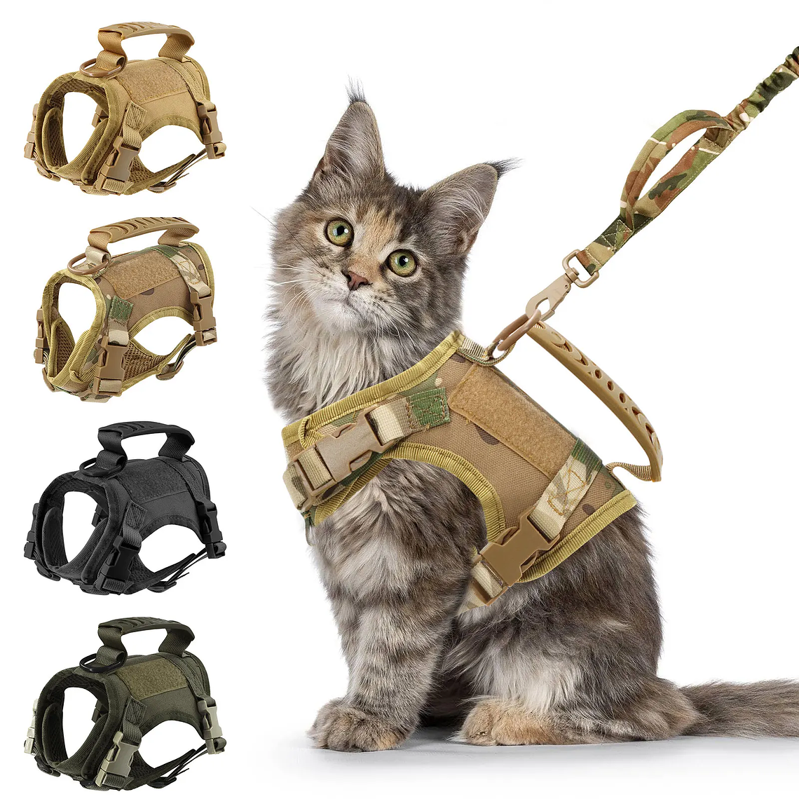 Arnés táctico para gatos con 9 parches, correas para chaleco para cachorros y perros pequeños con asa, arneses de entrenamiento, accesorios ajustables para mascotas 1