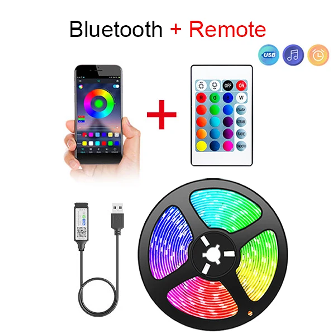 Cinta de luz LED con Bluetooth y USB, cinta Flexible de luces RGB, 5050 SMD, 5V, diodo autoadhesivo para TV y Escritorio 7