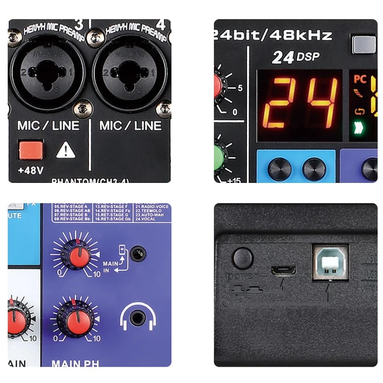 TEYUN 8, 6, mezclador portátil profesional de 4 canales, consola mezcladora de sonido para ordenador, interfaz de Audio, transmisión en vivo A4, A6, A8, 48V 6