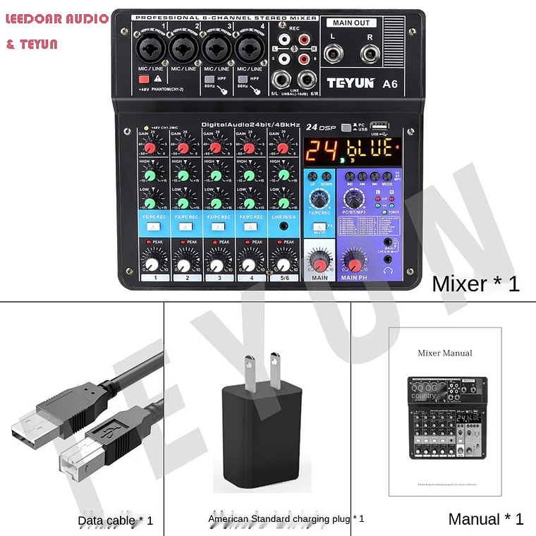 TEYUN 8, 6, mezclador portátil profesional de 4 canales, consola mezcladora de sonido para ordenador, interfaz de Audio, transmisión en vivo A4, A6, A8, 48V 11